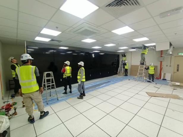 Control room wall and floor works in progress